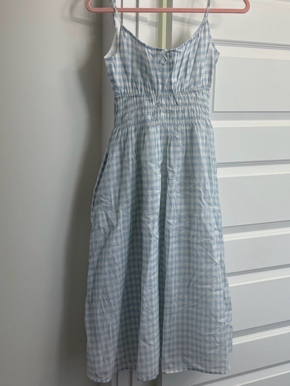 TORY BURCH gingham beach blue and white midi dress size XS vacation spring comfy - Picture 3 of 7